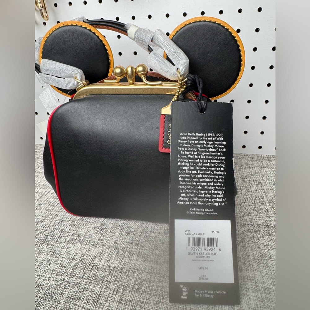 $289Bag Coach Disney Mickey Mouse X Keith Haring Kisslock Bag